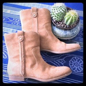 Suede Ankle Booties with Braid Side Detail